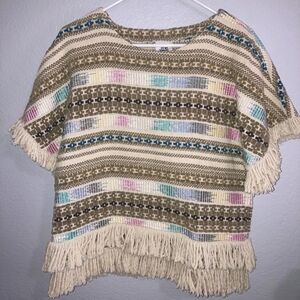 Ivy Jane Women's Top Multicolor Fringe Woven Top Size L
